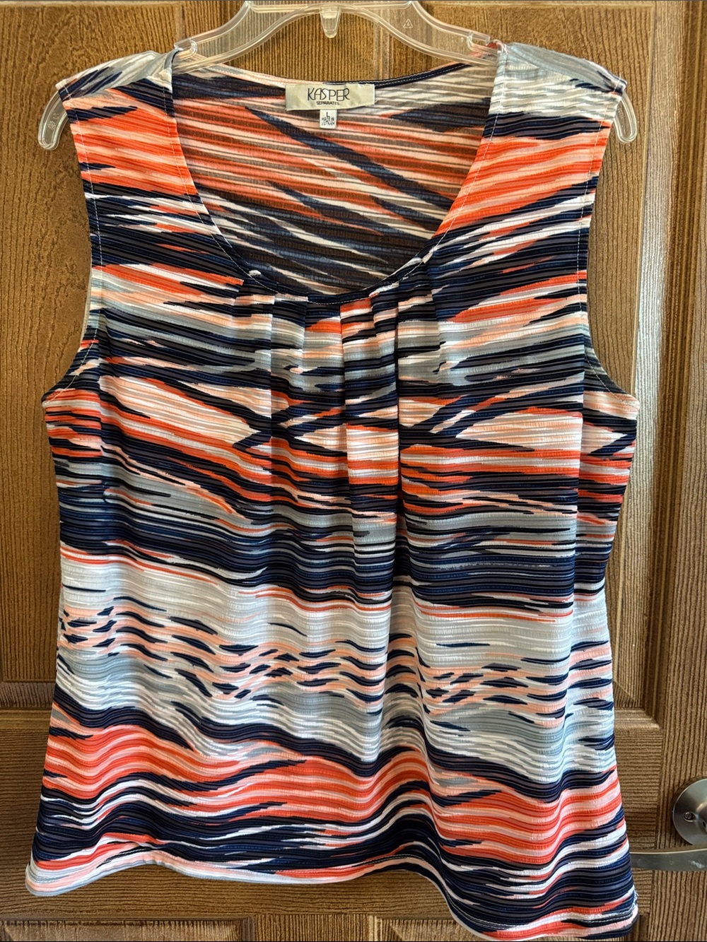 Kasper Coral Navy White Striped Sleeveless Blouse